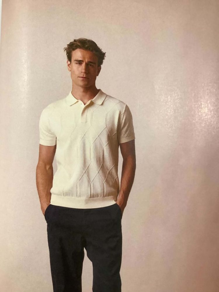 Polo knitted km ruitenpatroon tst 122 ecru