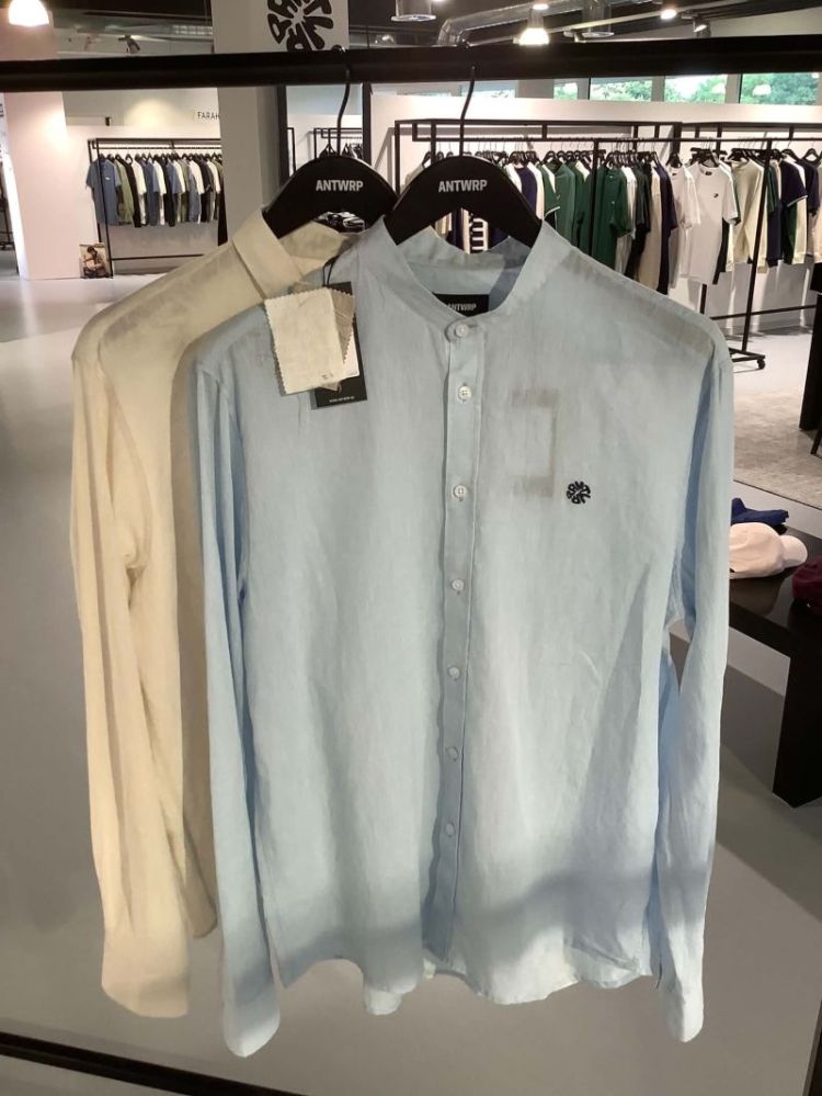 Hemd lm effen linnenmix maokraagje 102 Off White