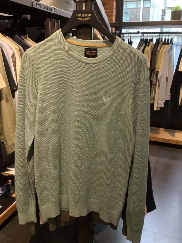 Pull basic fijne structuur ronde hals 675 Jade