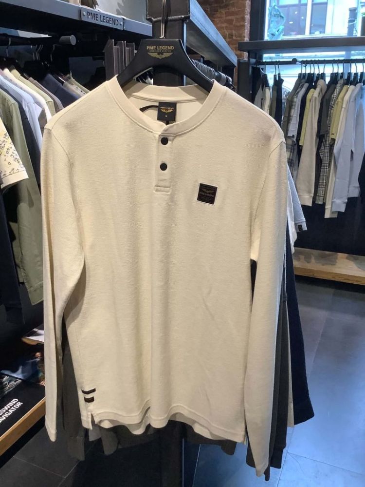 Henley t-shirt lm 2 knoopjes aan hals 7013 Bone White