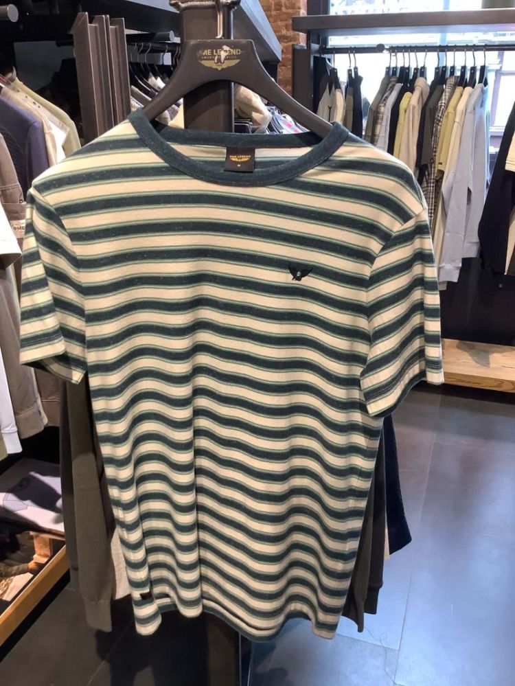 T-shirt gestreept petrol groengrijs ecru 676 Dark Pine