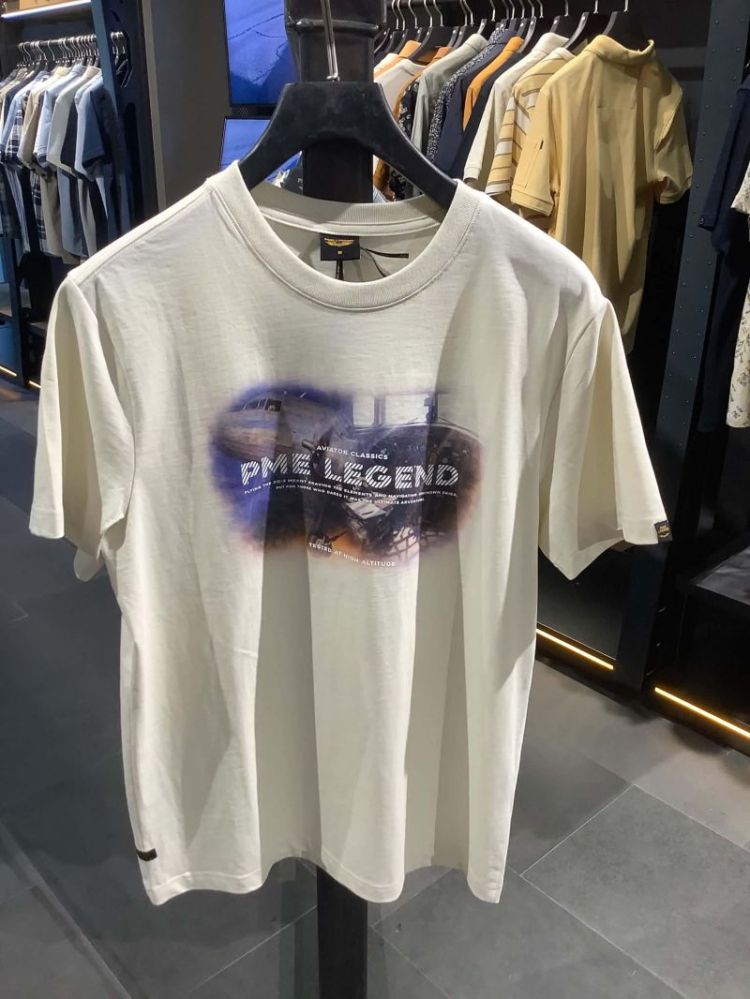 T-shirt ecru met foto vliegtuig op voorkant 7013 Bone White