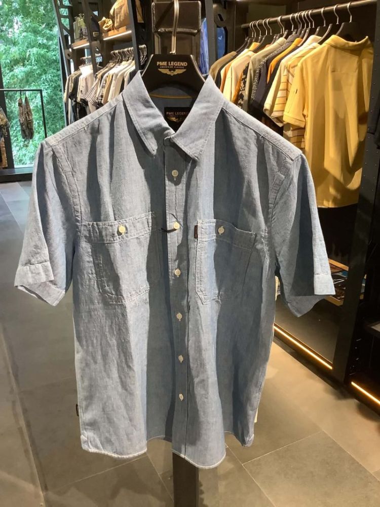 Hemd km linnenmix 2 borstzakjes CMI Chambray Mi