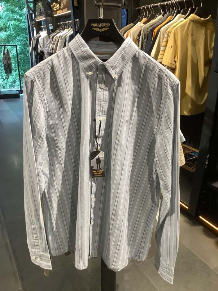Hemd lm linnenmix dubbele streep 501 Dusty Blue