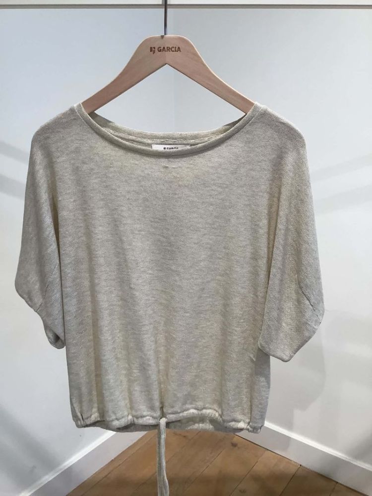 T-shirt boothals striklint onderaan 2542-sand melee