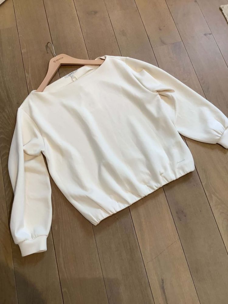 Sweater scuba boothals rek onderaan effen 4294-whitecap
