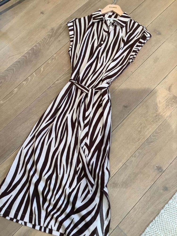 Kleed zm lang met kraagje zebraprint 9343-warm brown