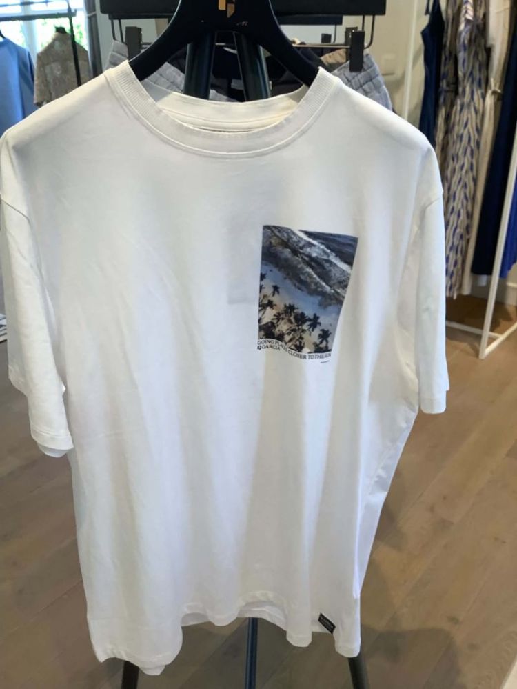 T-shirt kader strand met palmbomen op borst 50-white