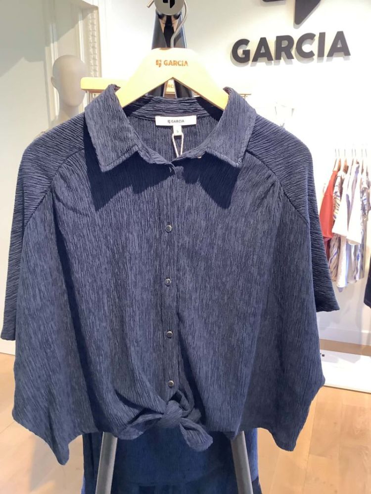 Hemd km crêpe knoop onderaan 5181-sapphire m