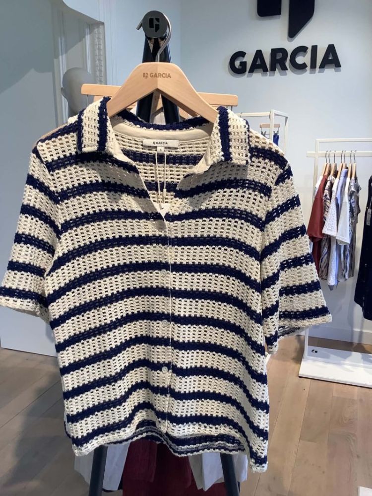 Polo knitted gestreept blauw ecru 3336-dark azure