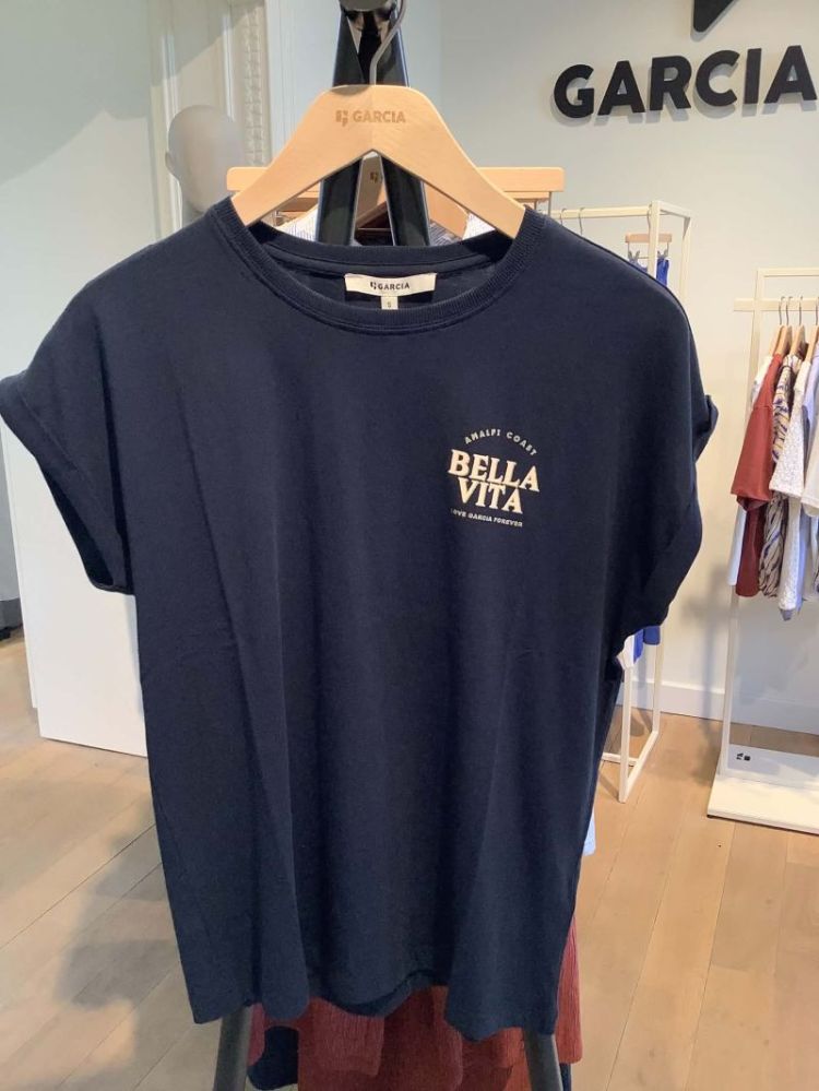 T-shirt basis effen met borsttekst Bella Vita 5181-sapphire m
