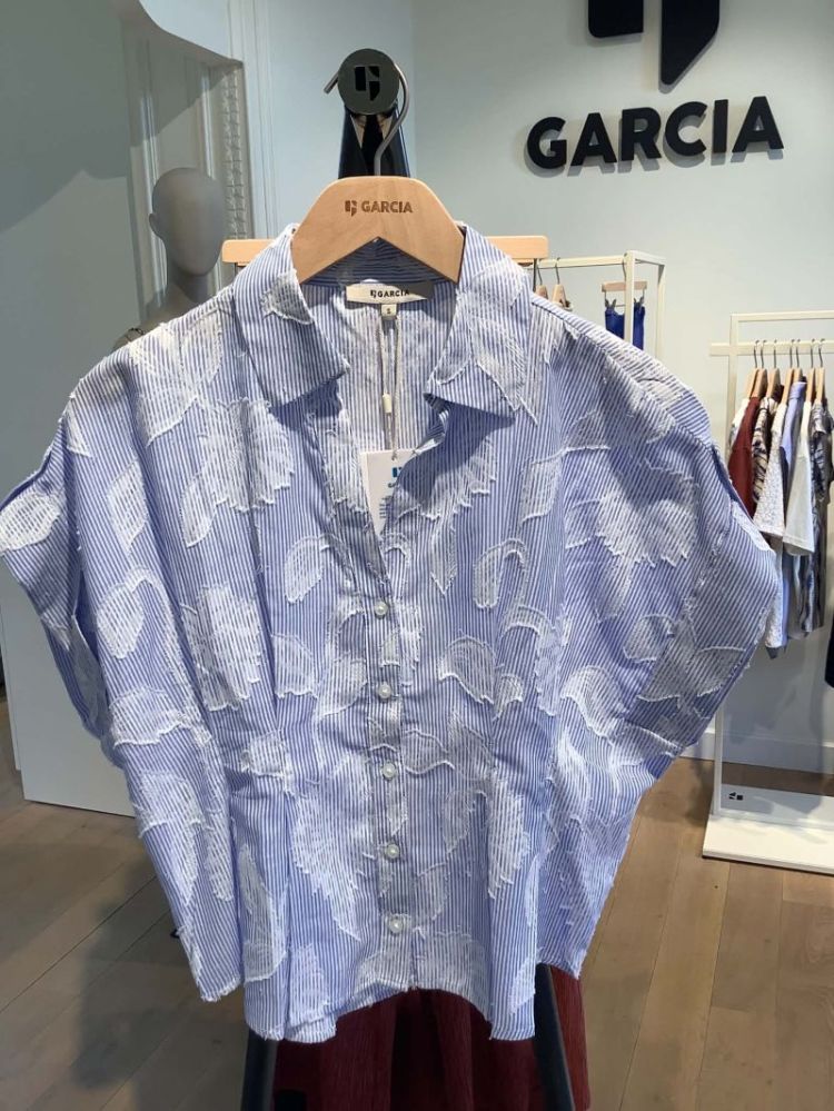 Hemd km kort gestreept met witte bloemen 53-off white