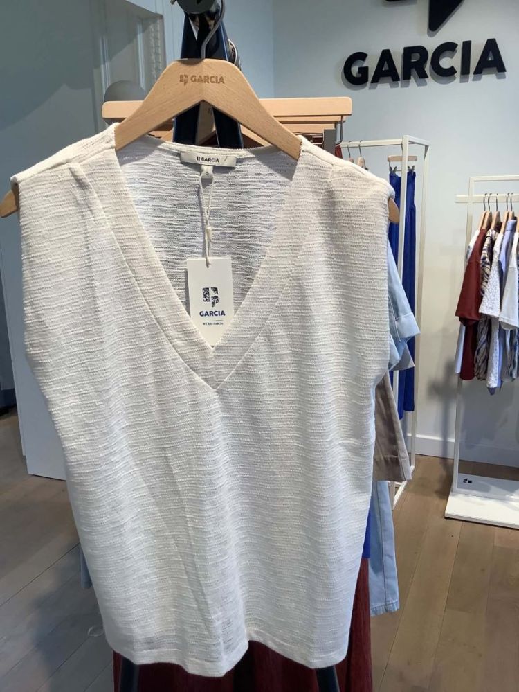 Topje v structuurstofje stretch effen 1448-ecru